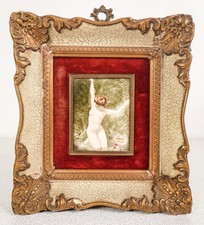 ⚜️ QUADRO MINIATURA CERAMICA NUDO DONNA EPOCA 1900 LIBERTY DIPINTO CORNICE
