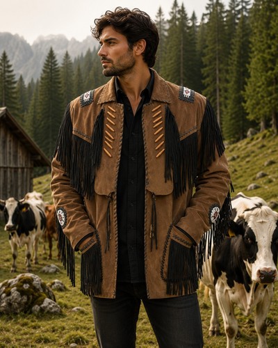Giacca uomo marrone - con, frange