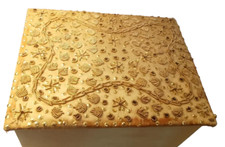 Antico Cofanetto Portagioie Specchio Scatola Legno Raso Ricamo Perline Strass