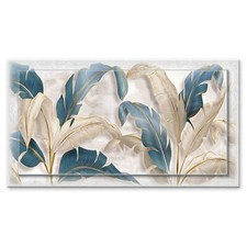 Lupia Quadro moderno Tela Cornice stampata NEWEXT 75x135 LEAVES WHITE BLUE BEIGE