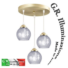 LAMPADARIO MODERNO IN VETRO FUME' 3 L LAMPADA A SOSPENSIONE OTTONATA CUCINA Vale
