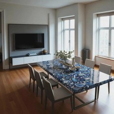 Tavolo da pranzo e conferenza in agata blu | arredo in pietra preziosa fatto a mano