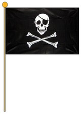 SKULL & AND CROSSBONES PIRATE Large hand waving flag with pole 18" x 12" pirates