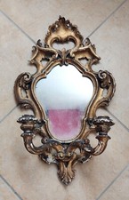 ANTICO SPECCHIO CANDELABRO CON CORNICE IN LEGNO A FOGLIA D'ORO - 1° meta XX sec