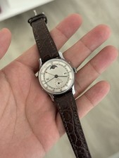 RARO Orologio Uomo Meccanico Record Datofix Senza Marca Triplo Calendario Fasi Lunari