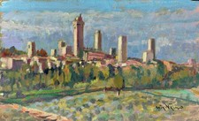 Dipinto Olio Paesaggio Toscana S. Gemignano Giacomo Vaccaro cm 25 x 15