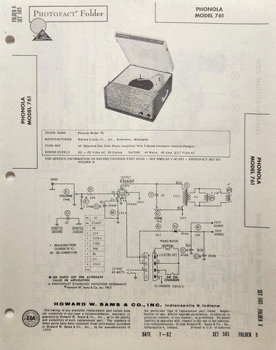 Sams photofact service - photofact, manual