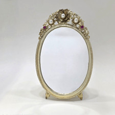 Cornice portafoto specchio ovale strass perle gioiello oro dorato Firenze vintage