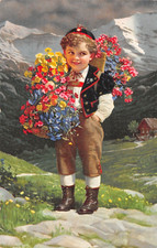 AL16-21A) CARTOLINA BAMBINO COSTUME TIROLESE FIORI