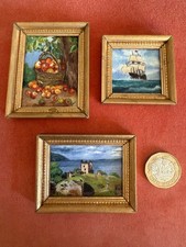 3 dipinti vintage in miniatura dipinti a mano con cornice di K A Burton 2006. Loch Ness