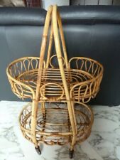 CARRELLO BAR BAMBOO RATTAN PORTA PIANTE/RIVISTE/BIBITE VINTAGE