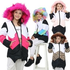 Bambini con Cappuccio Contrasto Pannello Piumino Pelliccia Finta Giacca New Moda
