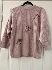 Maglione Monnalisa Bambina Rosa Maglia Cavo Lana Ricamato Floreale Rose Italia 41
