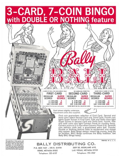Bali bally bingo flipper - bali,