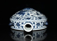 Bollitore reclinabile 12,4" antico cinese dinastia Ming colore blu motivo animale