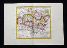 1785 VAUGONDY: rara mappa di FRANCIA, BORGOGNA, FRANCA CONTEA', BESANCON, BRESSE