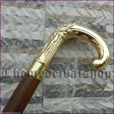 Bastone da passeggio stile antico manico ottone legno design vintage canna regalo