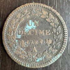 DIRECTOIRE 1795-1799 - 1 DÉCIMO ANNO 7 A PARIGI - 7 SU 5 E COQ SU CORNO