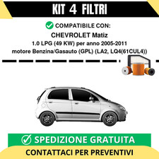 Kit 4 Filtri Tagliando per CHEVROLET Matiz 1.0 LPG 49 kw Benzina/Gasauto (GPL...