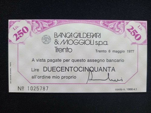 Miniassegno 1977 banca - miniassegno,