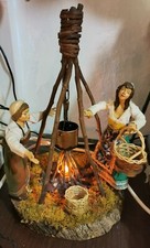 Presepe Focolare Fuoco con Pastori Terracotta Vestiti di 20 cm Regalo Natale 