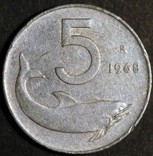 Italia 5 Lire 1968 KM# 92