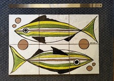 Pannello Ceramica 60x40 Maiolica Mattonelle Pesci Vietri