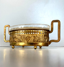 PICCOLA JARDINIERE  LAMINA OTTONE VASCA VETRO DECORO TRALCI VITE ART DECO '30