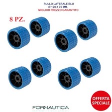 8 RULLI LATERALI BLU RICAMBIO CARRELLO BARCA GOMMONE Ø 120MM X 75MM FORO Ø 15MM.