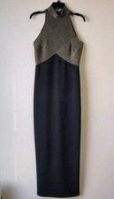 Maxi ABITO lungo elasticizzato vintage anni 70 DISCOTECA NERO+ORO Susan Roselli/Vijack TG 10