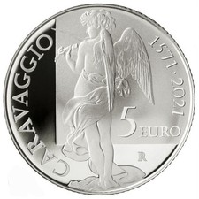ITALIA 2021 ANNIVERSARIO NASCITA CARAVAGGIO MONETA 5 EURO ARGENTO PROOF IPZS