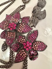 Elegante Collana Donna Pinko a Fiori con Cristalli Swarovski Rosa Fucsia