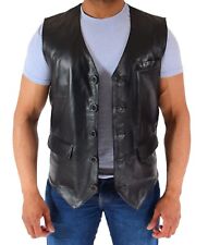 Mens Real Leather Waistcoat Black Soft Trendy English Style Full Leather Gilet