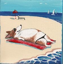 STAMPA DI PITTURA 4X4 RYTA PEMBROKE GALLESE CORGI ARTE POPOLARE PAESAGGIO MARINO SPIAGGIA BARCA A VELA