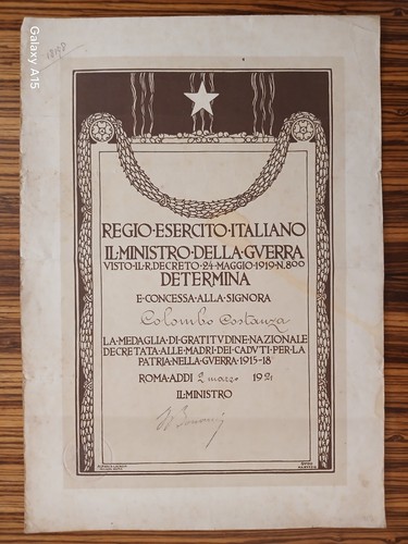 Attestato 1921 gratitudine - attestato,