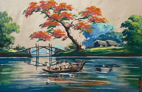 Scena pesca pittura su - scena, di
