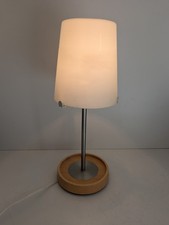 Lampada da tavolo vintage anni 90 Ikea Basisk paralume vetro bianco base legno e acciaio spazzolato