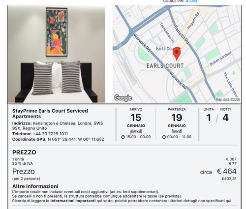 Prenotazione albergo earl s - prenotazione, a