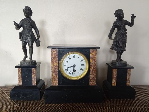 Antique clock garniture set - clock,