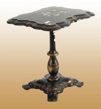 Tavolino Papier machè laccato nero - in stile Napoleone III -