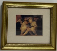Stampa artistica vintage I due cherubini che leggono di Rosso Fiorentino cornice oro opaco