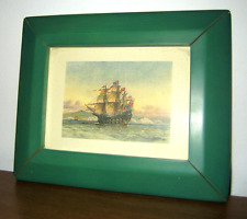 STAMPA raffigurante VELIERO in mare - QUADRO con CORNICE in LEGNO - vintage