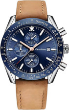 Orologio Cronografo Uomo in Pelle - Impermeabile 30M, Quarzo Analogico Con Data,