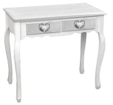 SCRIVANIA SCRITTOIO TAVOLO 2 CASSETTI LEGNO SHABBY CHIC BIANCO CUORE 80*40*H75