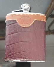 BORSA BORRACCIA VINTAGE LIQUORI CUOIO INOX VETRO MARCHIO SENDER'S CACCIA VIAGGIO