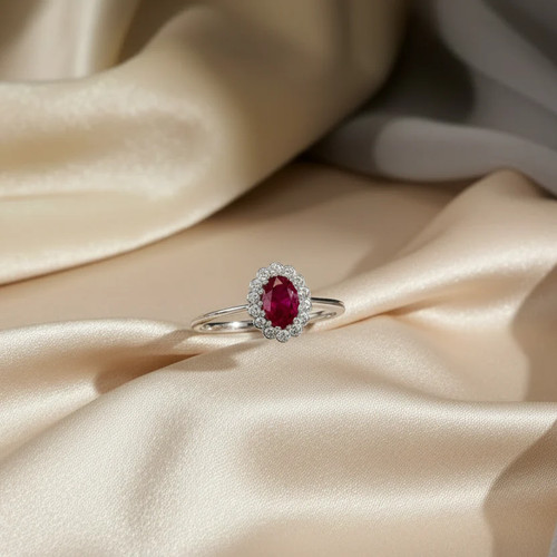 Anello con pietra rossa - , ovale