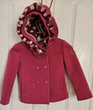 Monnalisa Girls Hot Pink Hooded Ruffle Coat Size 7 Made In Italy 