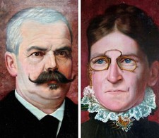 Coppia Olio su tela Ritratto femminile maschile fine '800 firmati