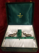 COPPIA FERMALIBRI ELEFANTI ARGENTO/MALACHITE - con custodia - FECAROTTA CATANIA