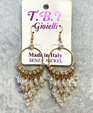 Orecchini Grappolo Bianco Donna Cristalli Strass Moda Cerimonia Orecchino TB0/06